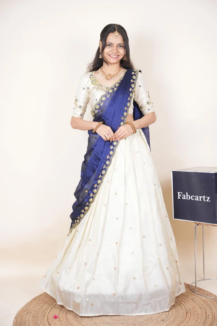 Navy Blue Ivory Half Saree