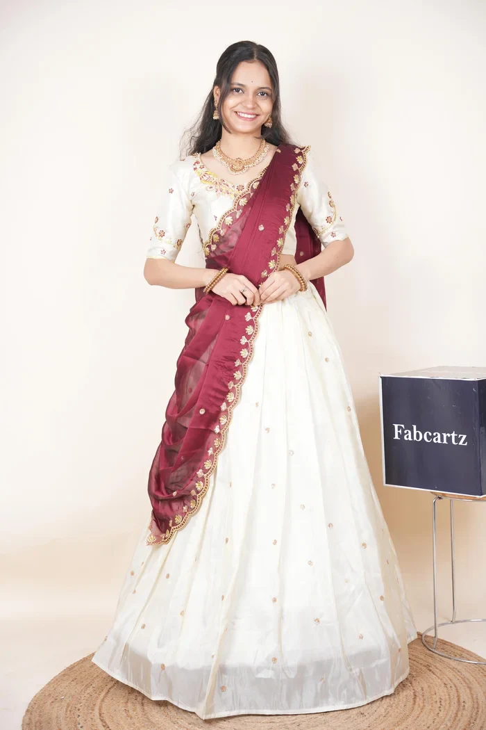 Maroon Ivory Half Saree