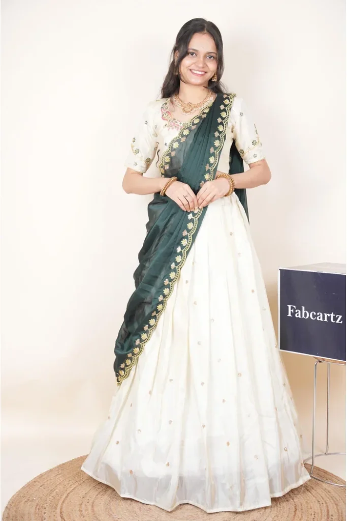 Bottle Green Ivory Half Saree