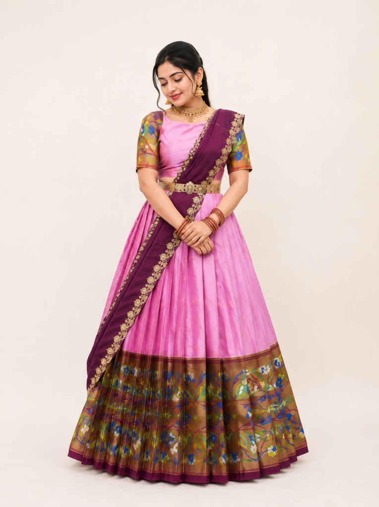 Light Pink Designer Half Saree
