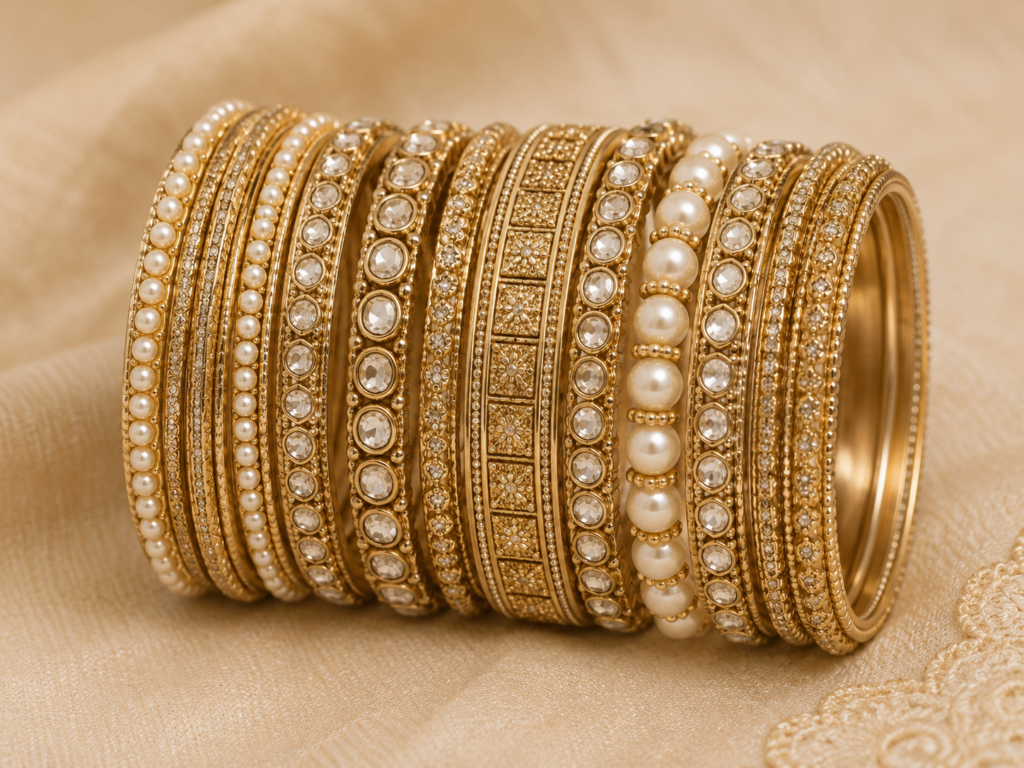 Antique Gold Pearl Bangle Set