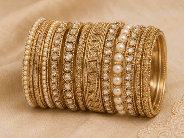 Antique Gold Pearl Bangle Set