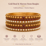 Gold Bead & Maroon Stone Bangles