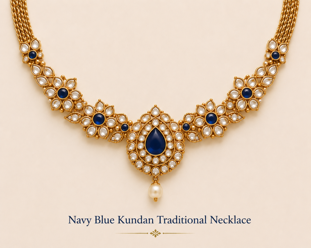 Navy Blue Kundan Traditional Necklace