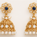 Navy Blue Stone Jhumka Earrings