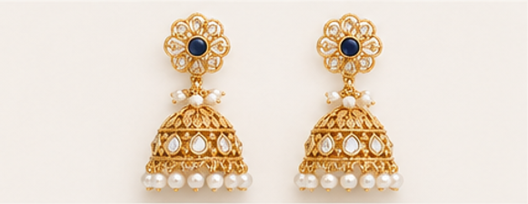 Navy Blue Stone Jhumka Earrings