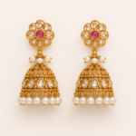 Pink Stone Floral Jhumka Earrings