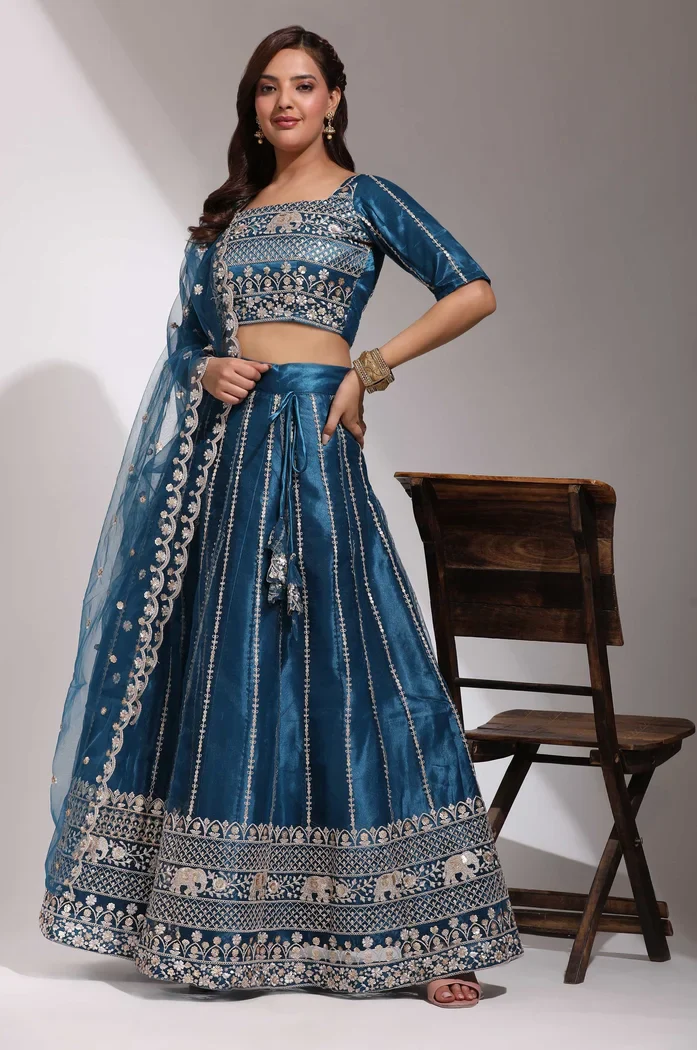 Teal Silver Lehenga