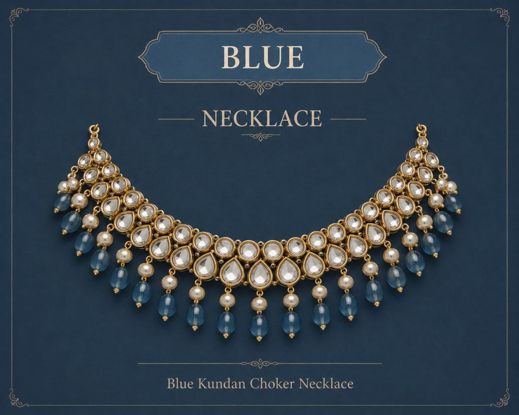 Royal Blue Kundan Drop Choker Necklace