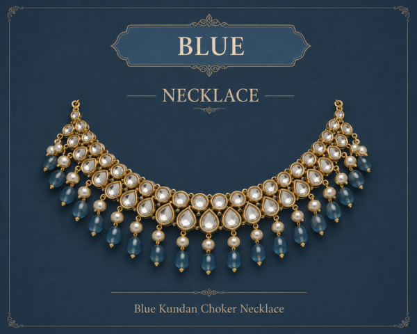 Royal Blue Kundan Drop Choker Necklace