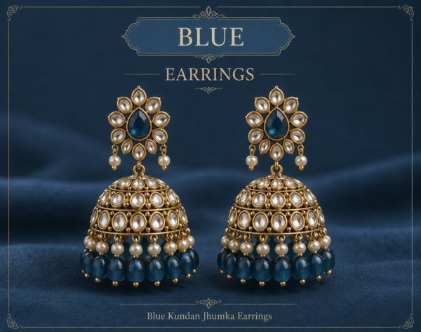 Royal Blue Kundan Jhumka Earrings