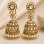 Royal Champagne Kundan Pearl Jhumka Earrings
