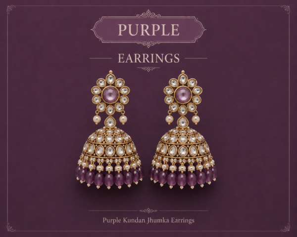 Royal Purple Kundan Jhumka Earrings