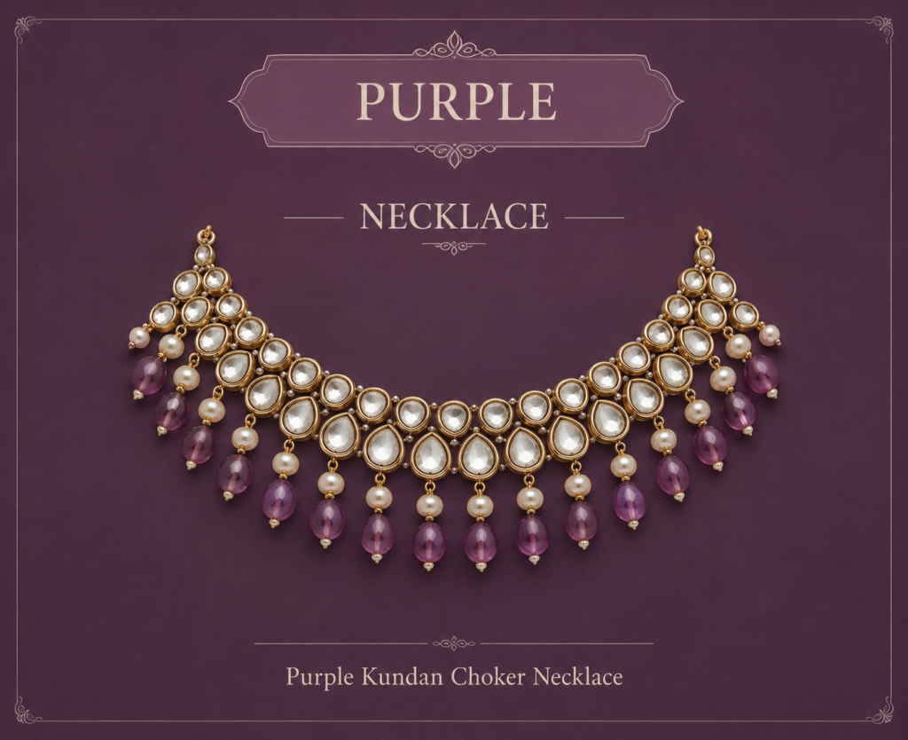 Royal Purple Pearl Drop Kundan Choker