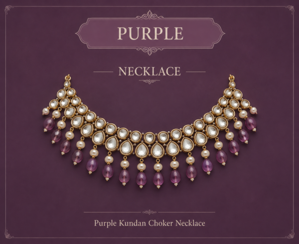 Royal Purple Pearl Drop Kundan Choker
