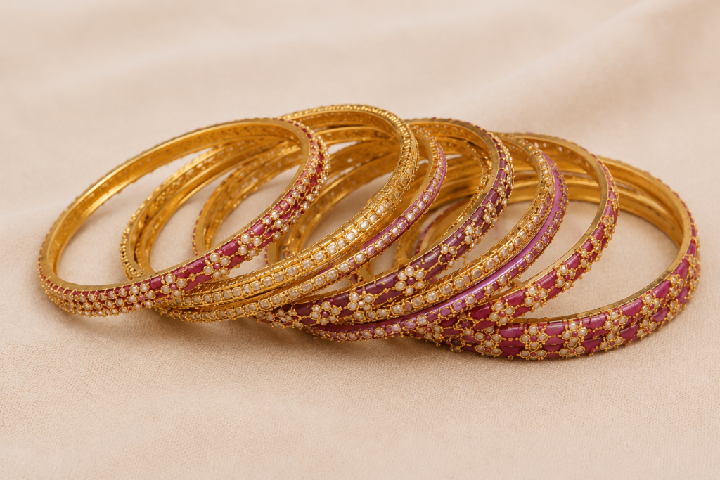 Pink Floral Traditional Bangles