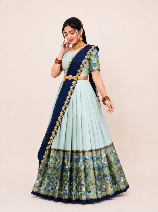Sky Blue Navy Blue Half Saree