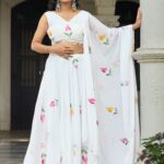 Pure White Hand-Painted Floral Georgette Lehenga Set