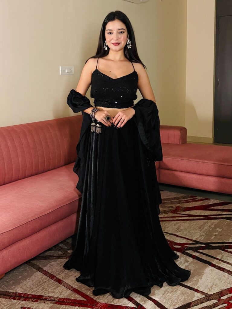 Jet Black Sequin Work Georgette Lehenga Set