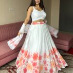 Pure White Ombre Floral Print Georgette Lehenga Set