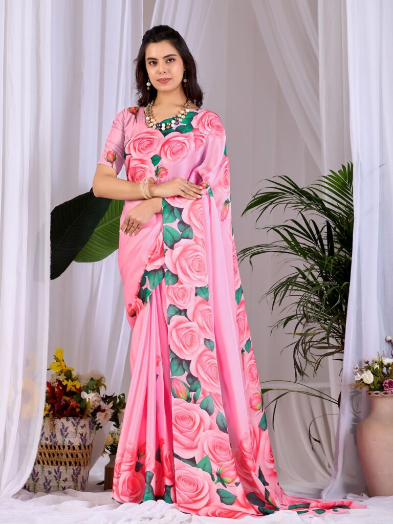 Flamingo Pink Floral Saree