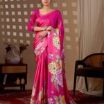Pink Bold Floral Digital Print Soft Satin Georgette Saree