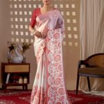 Baby Pink Floral Digital Print Soft Satin Georgette Saree