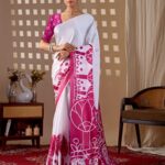 White Artistic Floral Digital Print Soft Satin Georgette Saree