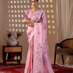 Pink Floral Digital Print Soft Satin Georgette Saree