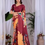 Rosewood Floral Print Soft Satin Georgette Saree