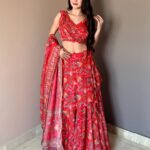 Raspberry Red Floral Printed Lehenga Set