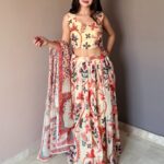 Champagne Floral Printed Lehenga Set