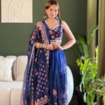 Royal Blue Floral Printed Lehenga Set